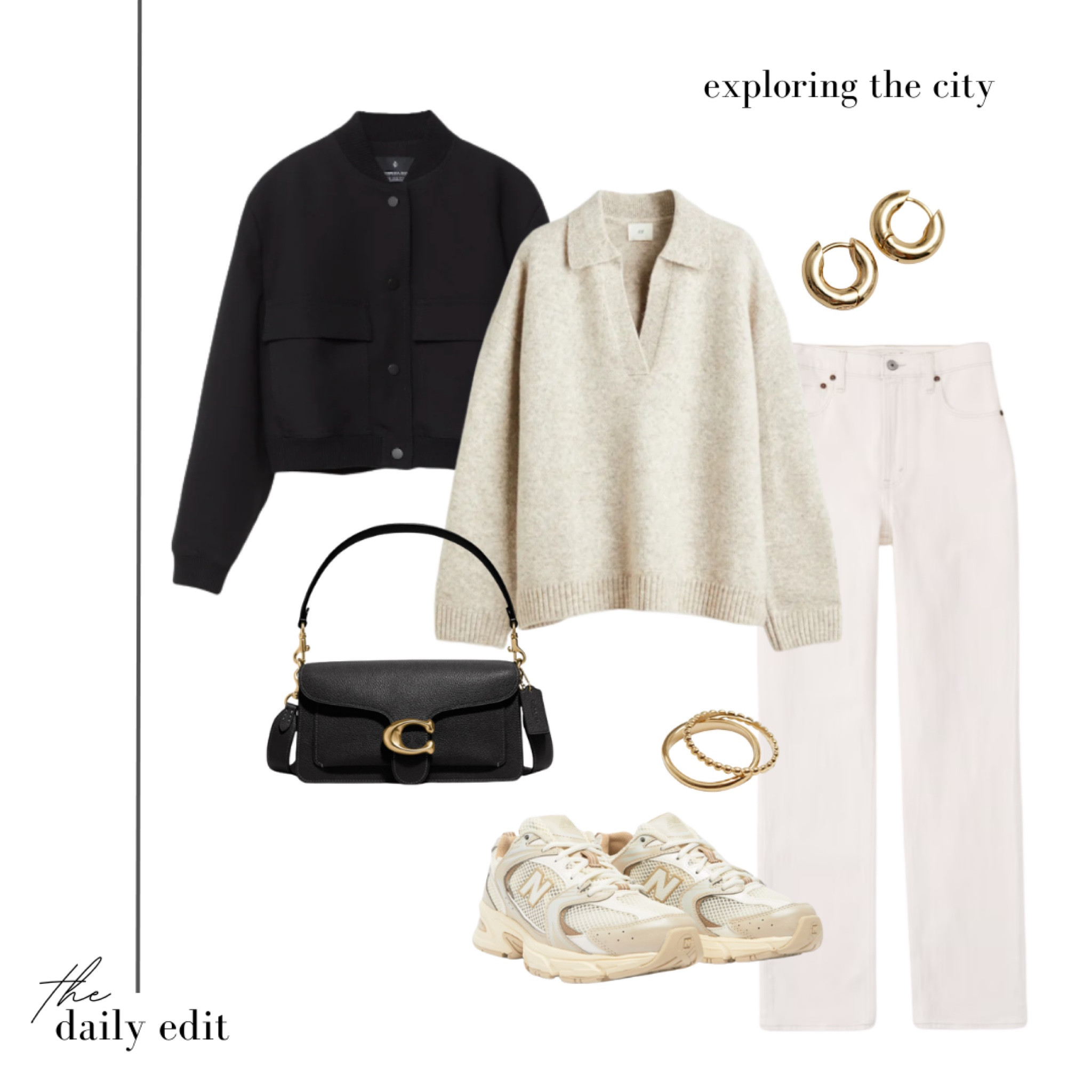 The perfect outfit to explore any city in this Autumn 💫

Autumn outfit, what to wear today, bomber jacket, collared knit, H&M knitwear, new balance trainers, neutral trainers, white jeans, Abercrombie denim, coach bag, tabby bag, neutral jumper, Zara bomber jacket, gold jewellery, autumn outfit inspiration, virtual styling, the daily edit, casual outfit, day to night, neutral outfit, transitional wardrobe, high street fashion, quiet luxury, simple outfit, elevated outfit, ways to wear, daily style ideas, casual smart, weekend style, city outfits

#LTKstyletip #LTKSeasonal #LTKeurope