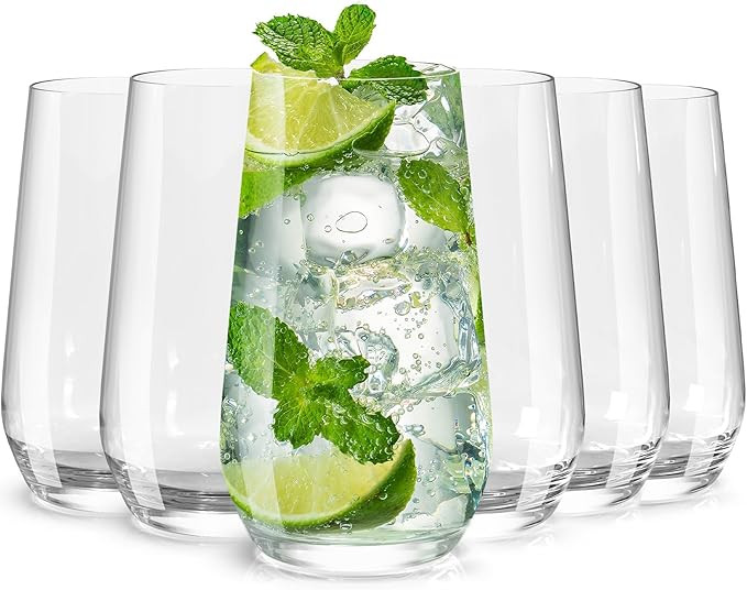 Drinking Glasses Set of 6, 16.4 oz Crystal Water Glasses,Tall Glass Cups,Highball Glass for Cockt... | Amazon (US)