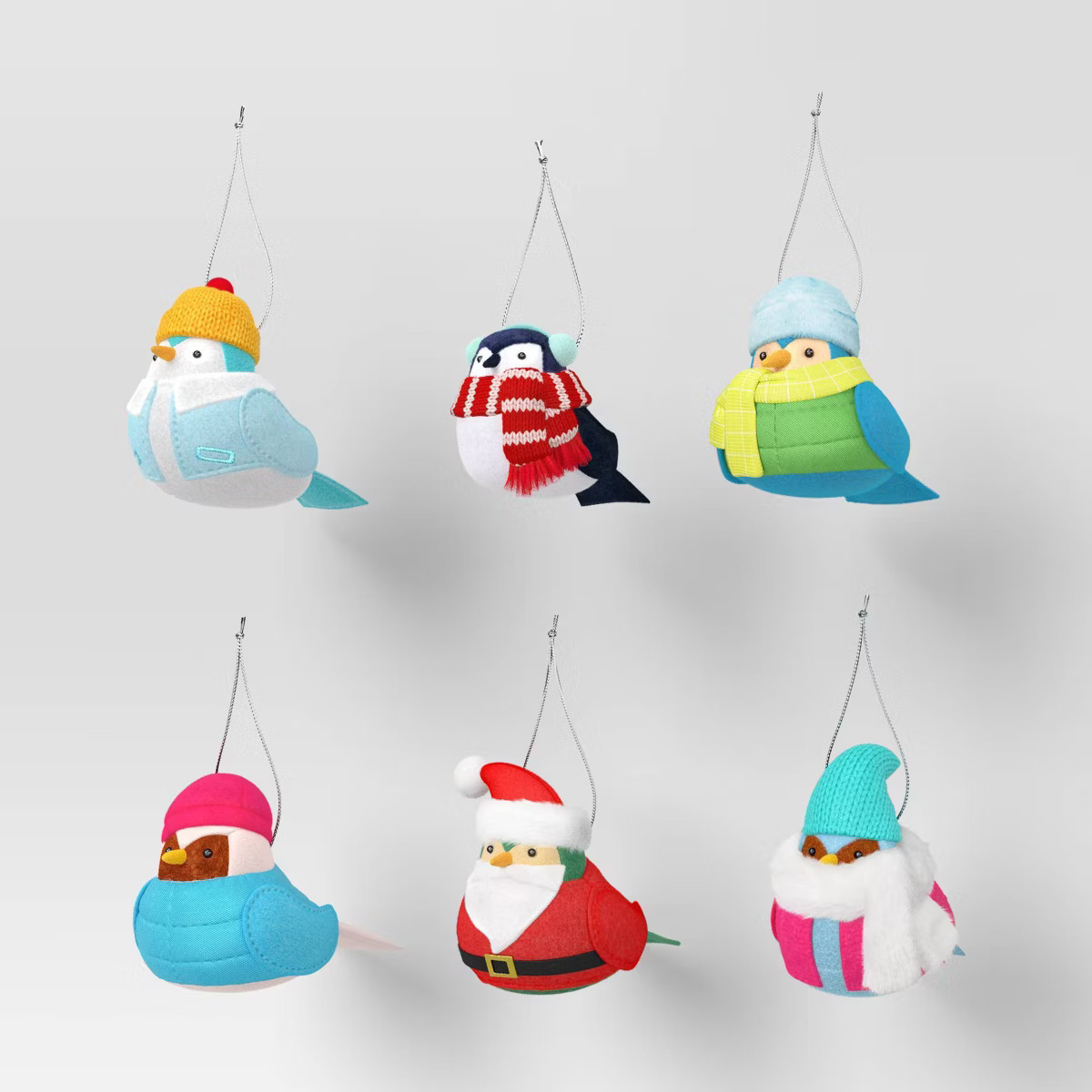 6pc Featherly Friends™ Fabric Bird Christmas Tree Ornament Set Brights - Wondershop™ | Target