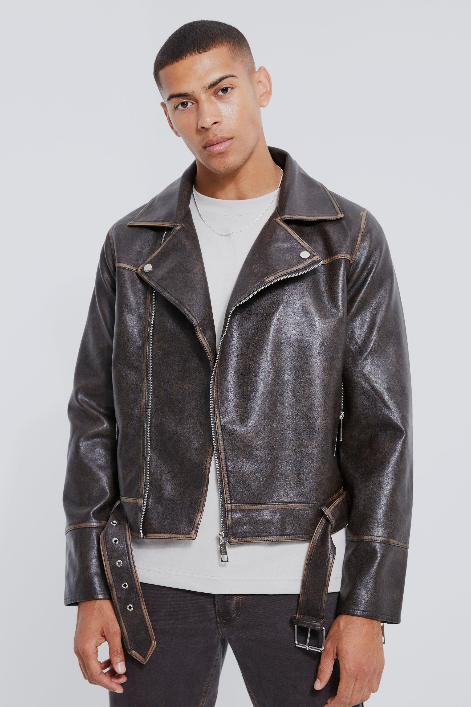 Boxy Vintage Pu Biker Jacket | boohooMAN (US & Canada)