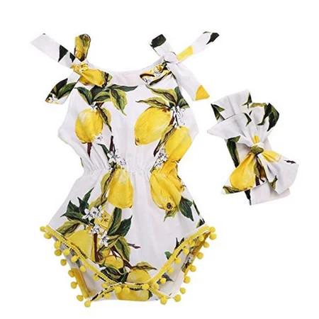 Newborn Kids Baby Girls Lemon Floral Print Romper Jumpsuit with Headband | Walmart (US)