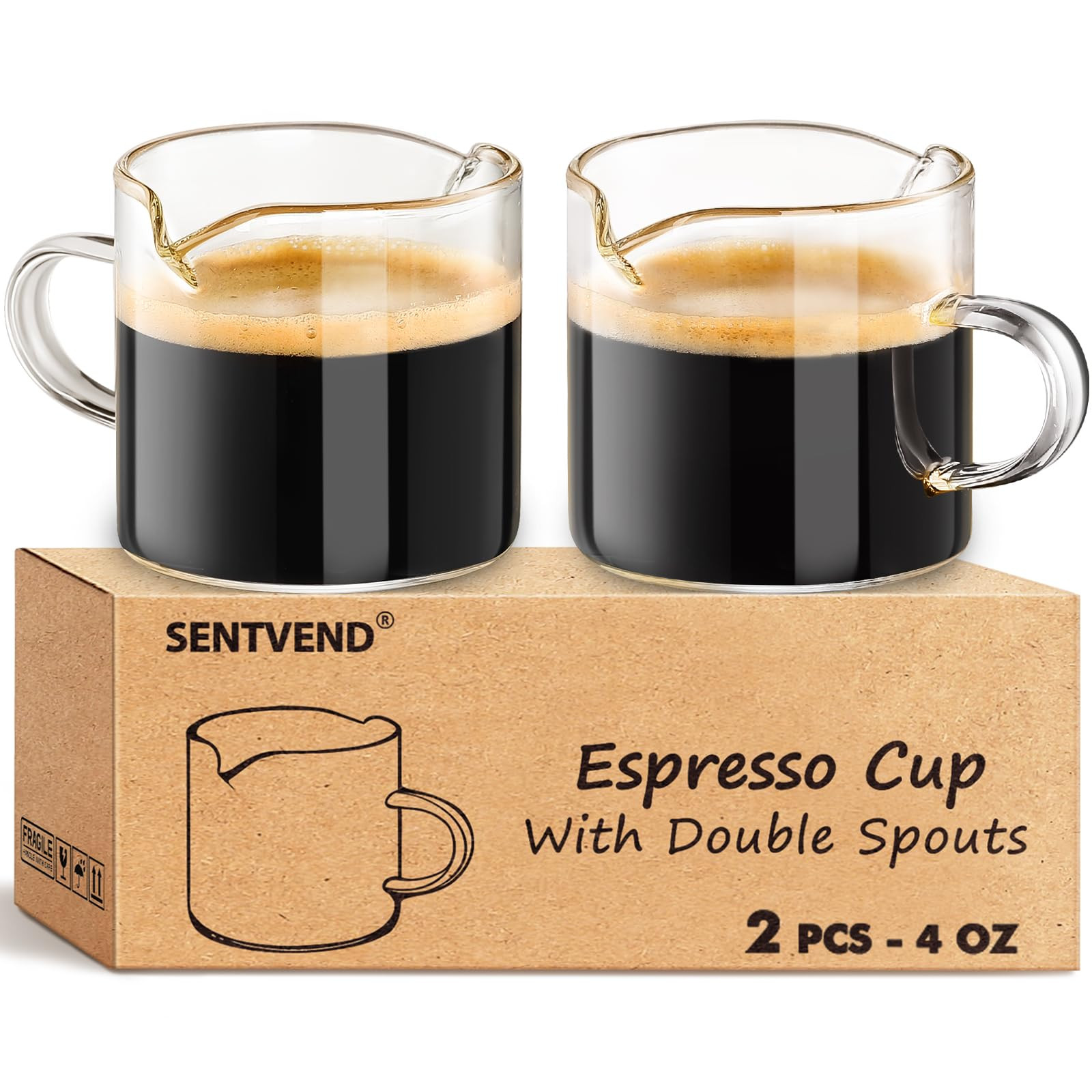 Espresso Cups Set of 2, 4 Oz Espresso Shot Glass with Handle Double Spout Cups Clear Glass Milk C... | Amazon (US)