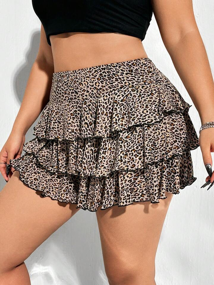 SHEIN ICON Plus Size Summer Fashion Leopard Print Layered Skirt | SHEIN