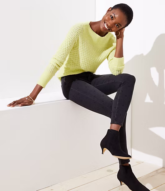 LOFT Petite Modern Velvet Dotted Skinny Jeans in Black | LOFT