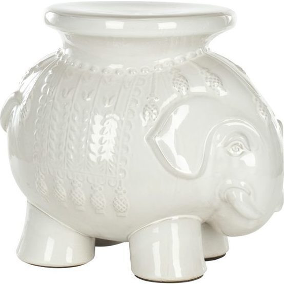 Ceramic Elephant Stool, White | Maisonette