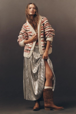 By Anthropologie Metallic Pleated Midi Skirt | Anthropologie (US)