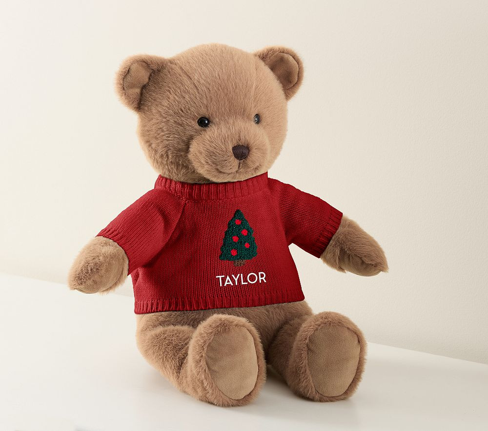 Christmas Toasted Coconut Teddy Bear with Sweater Plush | Pottery Barn Kids