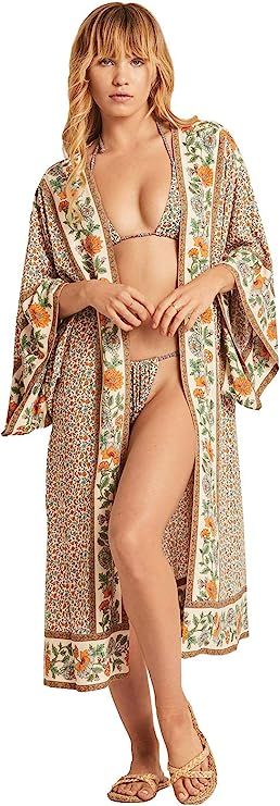 Women's Summer Long Kimono Swimsuit Cover Up Floral Print Cardigan Beach Coverups for Women | Amazon (US)