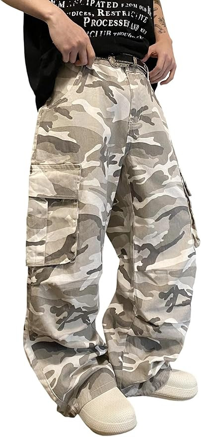 Mens Denim Baggy Pants with Cargo Pockets Mid Weight Casual Streetwear Wide Leg Jeans Hip Hop Ska... | Amazon (US)