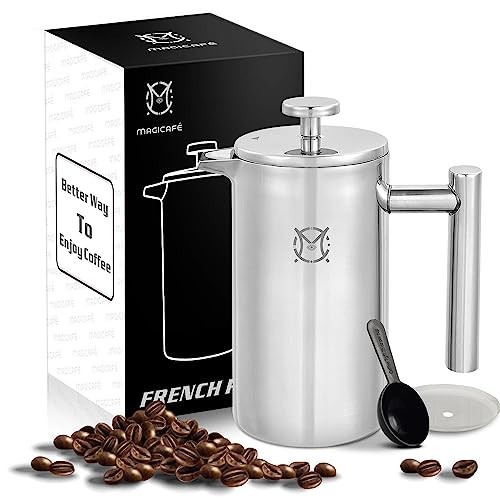 MAGICAFÉ French Press Coffee Maker – Single Serve 1 Cup Small Stainless Steel Thermal Double Walled French Press 350ML/12OZ | Amazon (US)