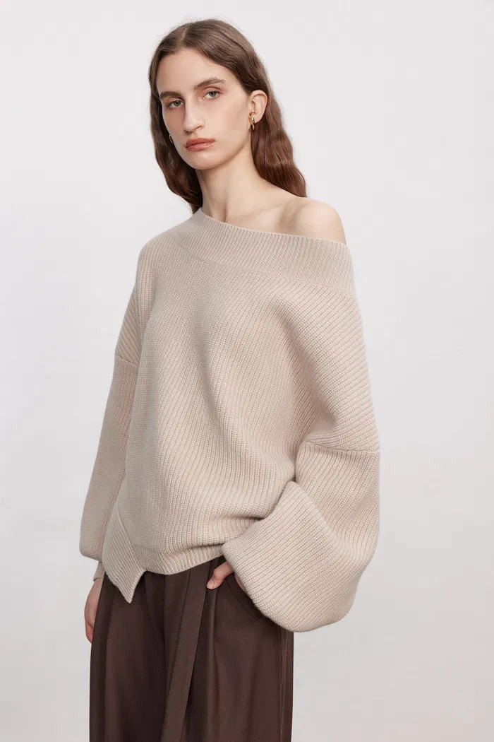 Sonia Asymmetrical Hem Sweater in Merino Wool Knit | Fabrique