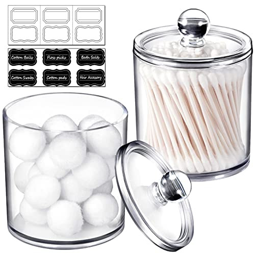 2 Pack of 15 Oz. Qtip Dispenser Apothecary Jars Bathroom with Labels - Qtip Holder Storage Canister  | Amazon (US)