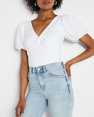 Twist Front Pleated Puff Sleeve Tee | Express
