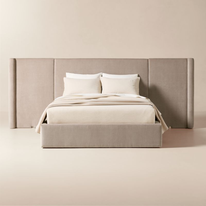 Abbott Grey Velvet Upholstered Extended Queen Platform Bed | CB2