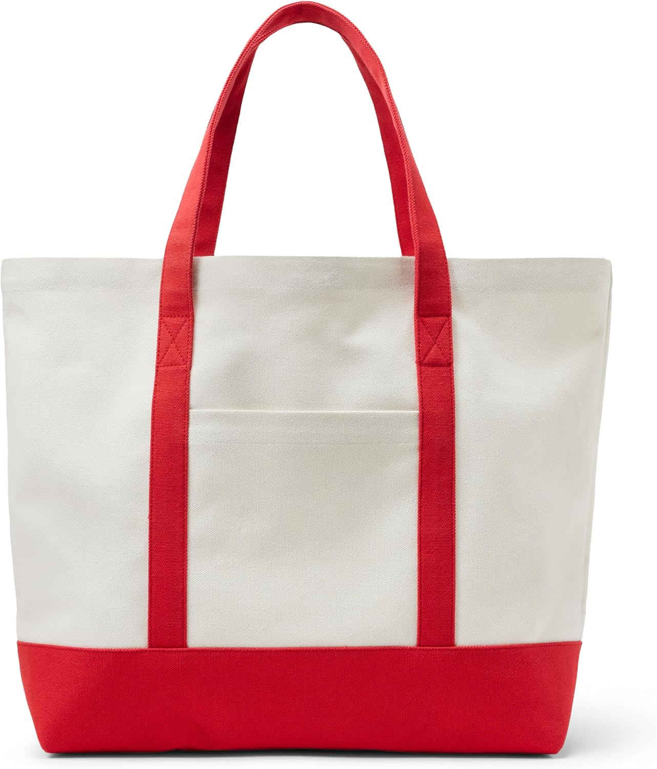 Amazon Essentials Unisex Adults' Large Heavy Duty Canvas Beach Tote Bag, Natural/Red, One Size | Amazon (US)