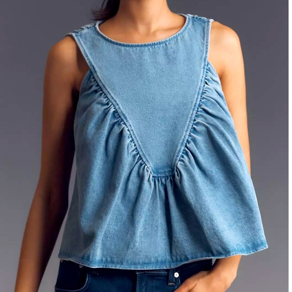 NWT Mare Mare x Anthropologie Denim Shirred Blouse | Poshmark