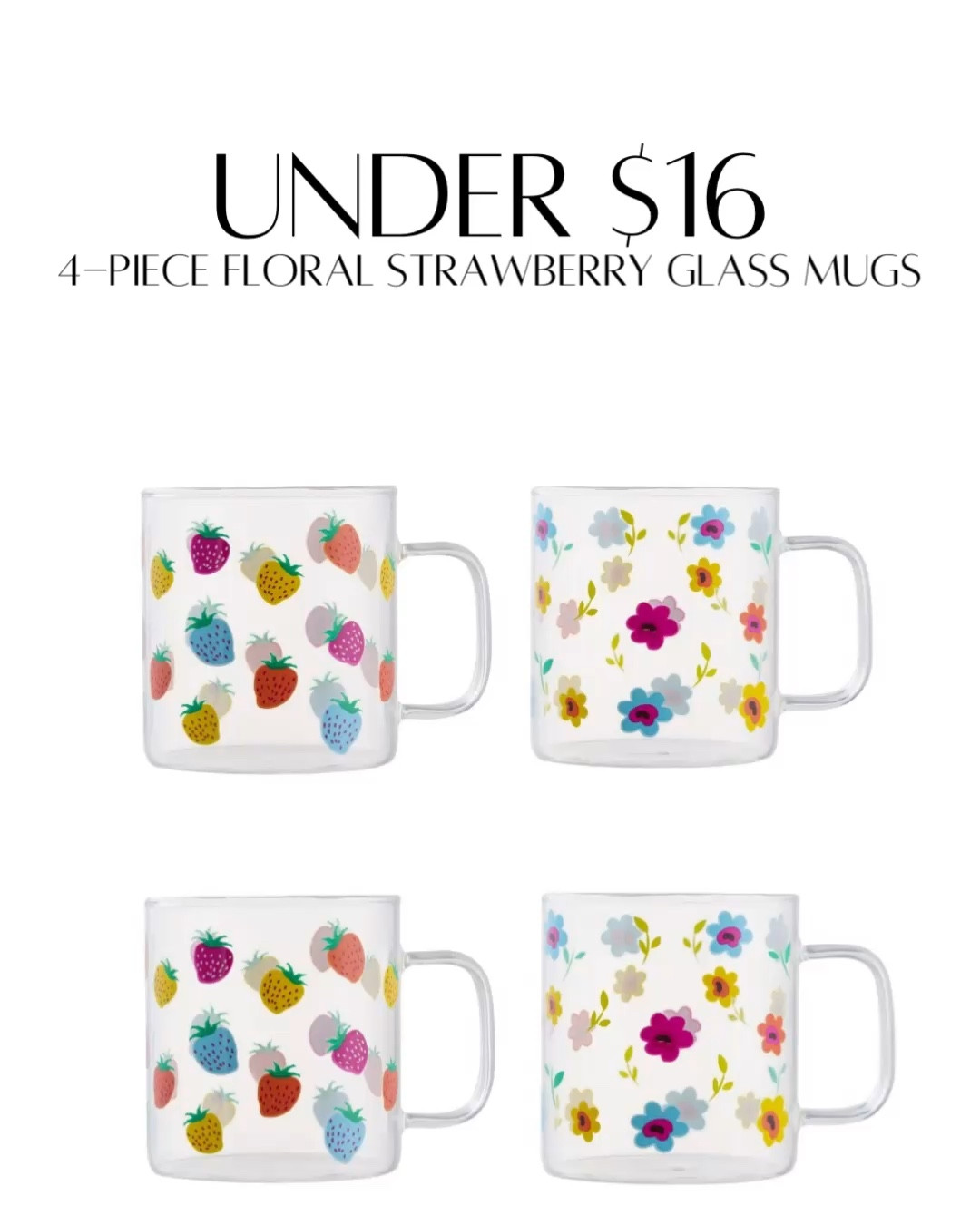 Way to Celebrate 10oz Floral Strawberry Glass Mug, 4 Packs under $16!

#LTKFindsUnder50 #LTKSeasonal #LTKHome
