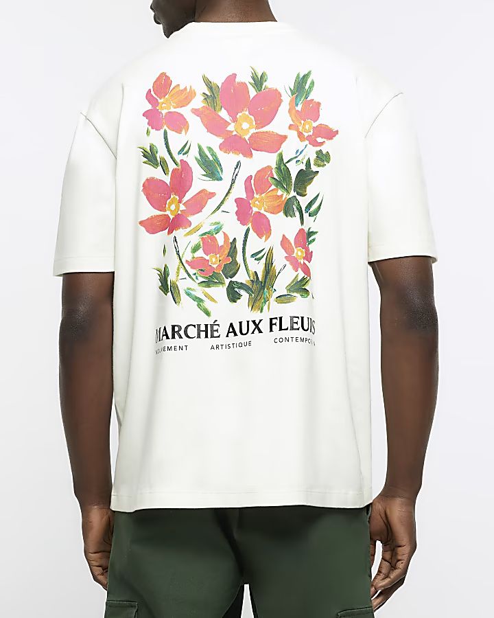 Ecru regular fit floral graphic t-shirt | River Island (UK & IE)