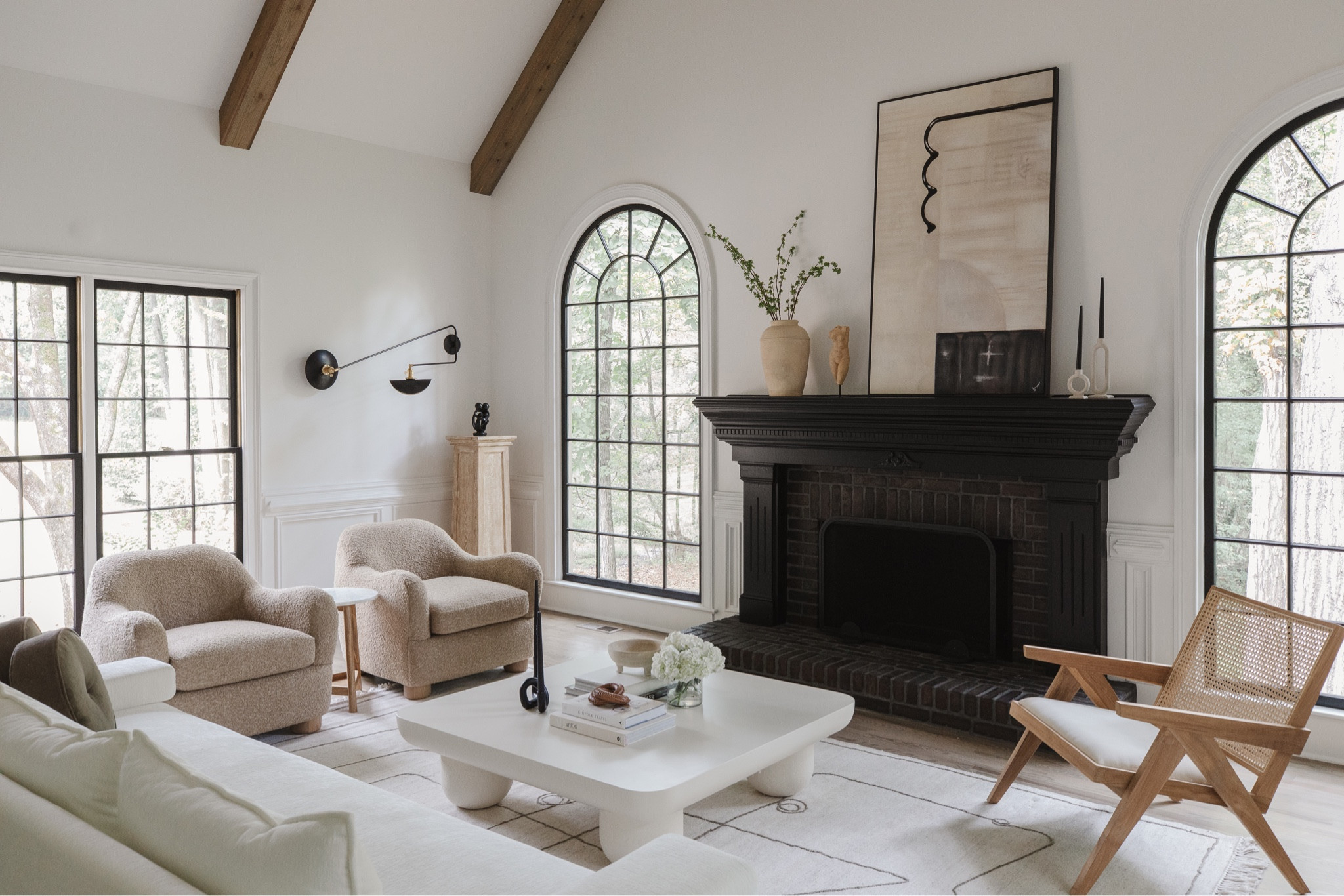 Livingroom Home Decor, neutral, organic modern, white sofa, teddy boucle arm chair, living room, home decor, black mantle, white coffee table

#LTKhome