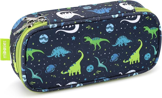 mibasies Boys Pencil Case for Kids, Multi-Slot Pencil Pouch, Galaxy Dinosaur Blue | Amazon (US)