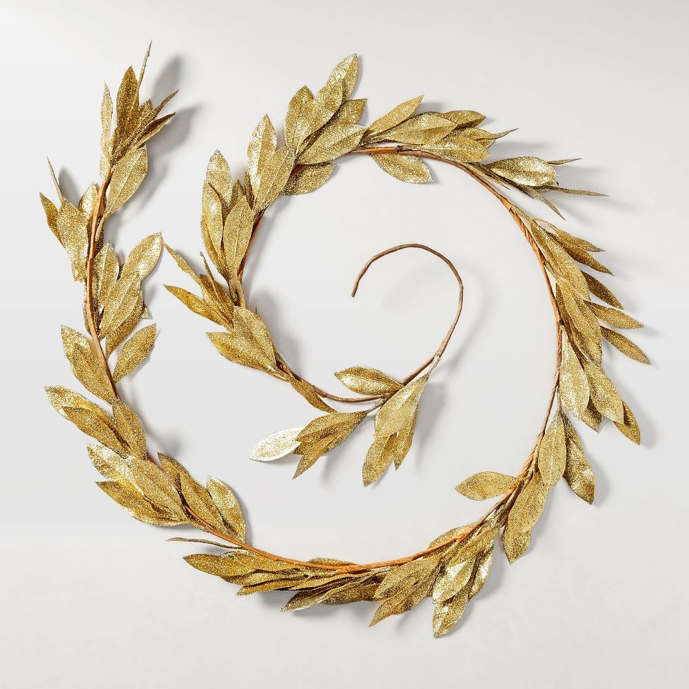 Kraft And Glitter Leaf Garland, Gold | West Elm (US)