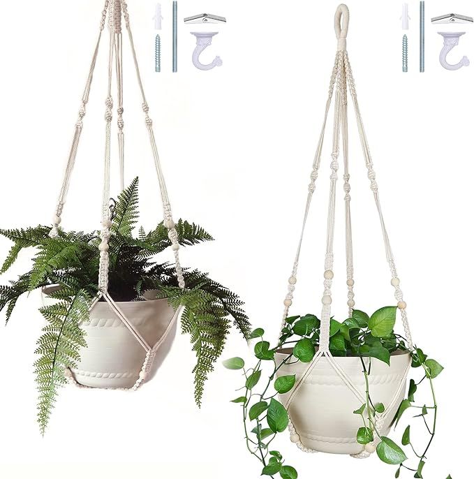 Bouqlife 2 Pack 43 Inch Macrame Plant Hangers Large Long for Indoor Outdoor Hanging Planter Holde... | Amazon (US)