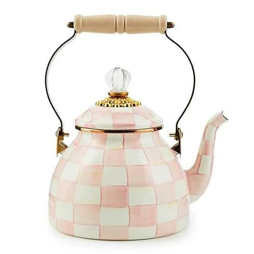 MACKENZIE-CHILDS Enamel Tea Kettle, Stylish Tea Kettle for Stovetop, Pink-and-White Rosy Check, 2 Quarts | Amazon (CA)