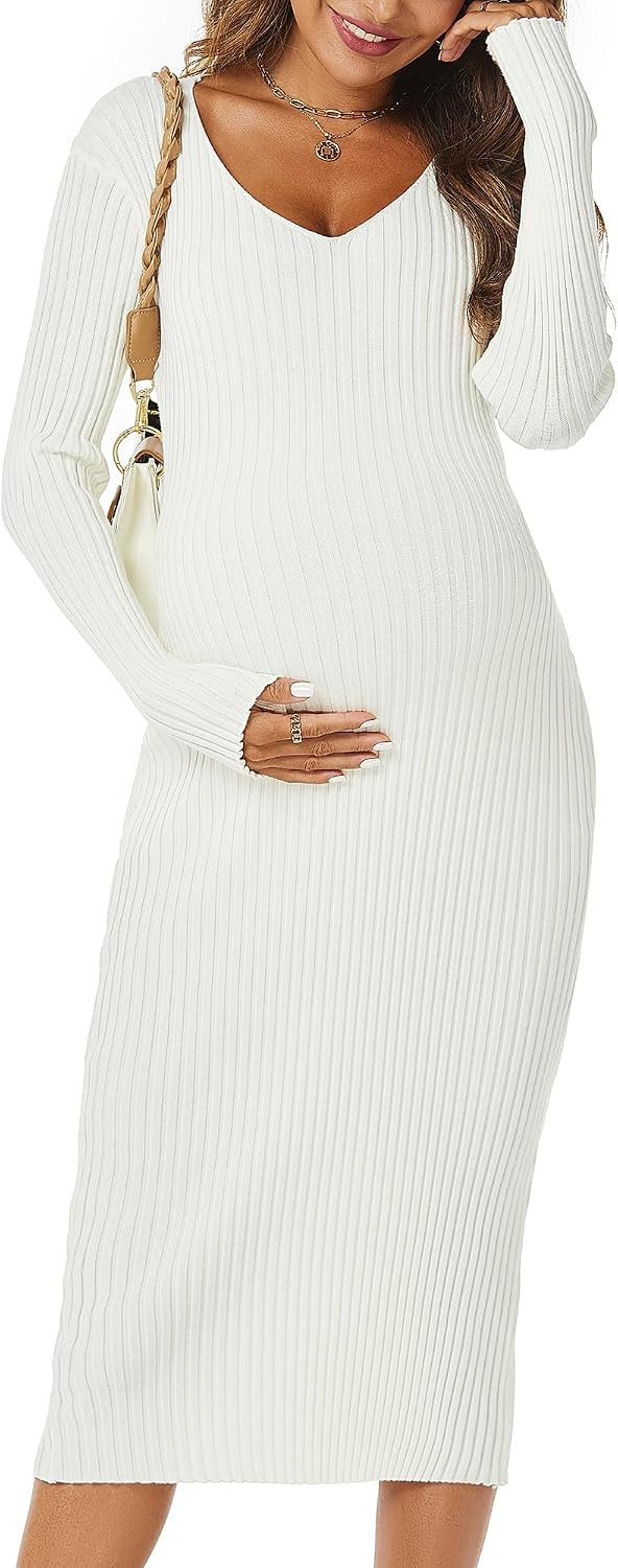 Maternity Dress Long Sleeve Knit Sweater Dress for Baby Shower | Amazon (US)