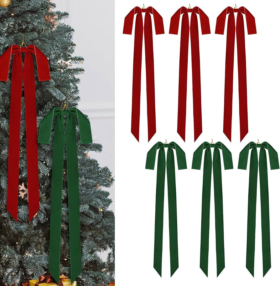 Aneco 6 Pieces Velvet Christmas Bows 35 x 16 Inch Large Christmas Swag Bow Pre Tied Fence Stairca... | Amazon (US)