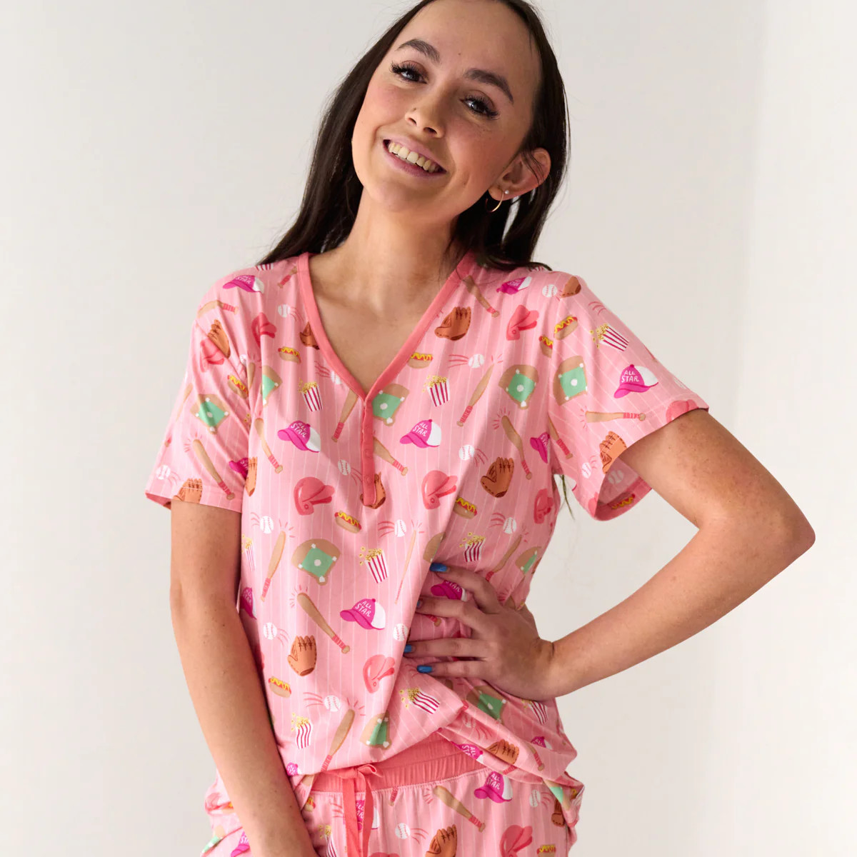 Pink All Stars Women's Short Sleeve Pajama Top | Little Sleepies