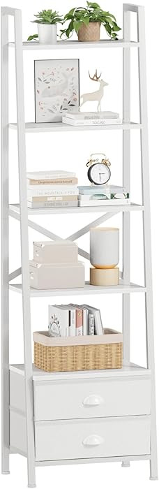 Furologee 5-Tier Ladder Shelf with 2 Drawers,Narrow Bookshelf Storage Shelves,Industrial Bookcase... | Amazon (US)