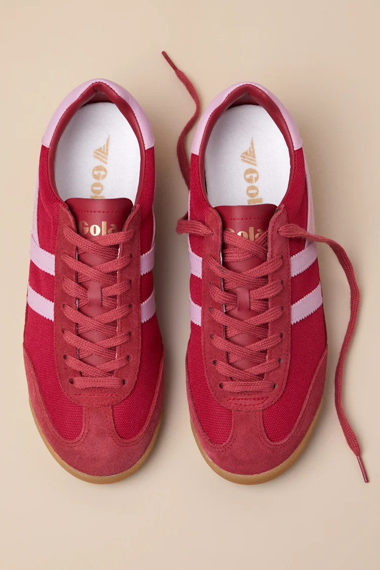 Tornado Deep Red and Candy Color Block Suede Leather Sneakers | Lulus