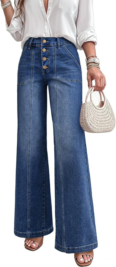 EVALESS Women's Wide Leg Jeans High Waisted Stretchy Straight Leg Jeans | Amazon (US)