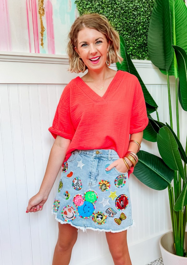 Girl Pwr Patched Denim Skirt | Southern Roots