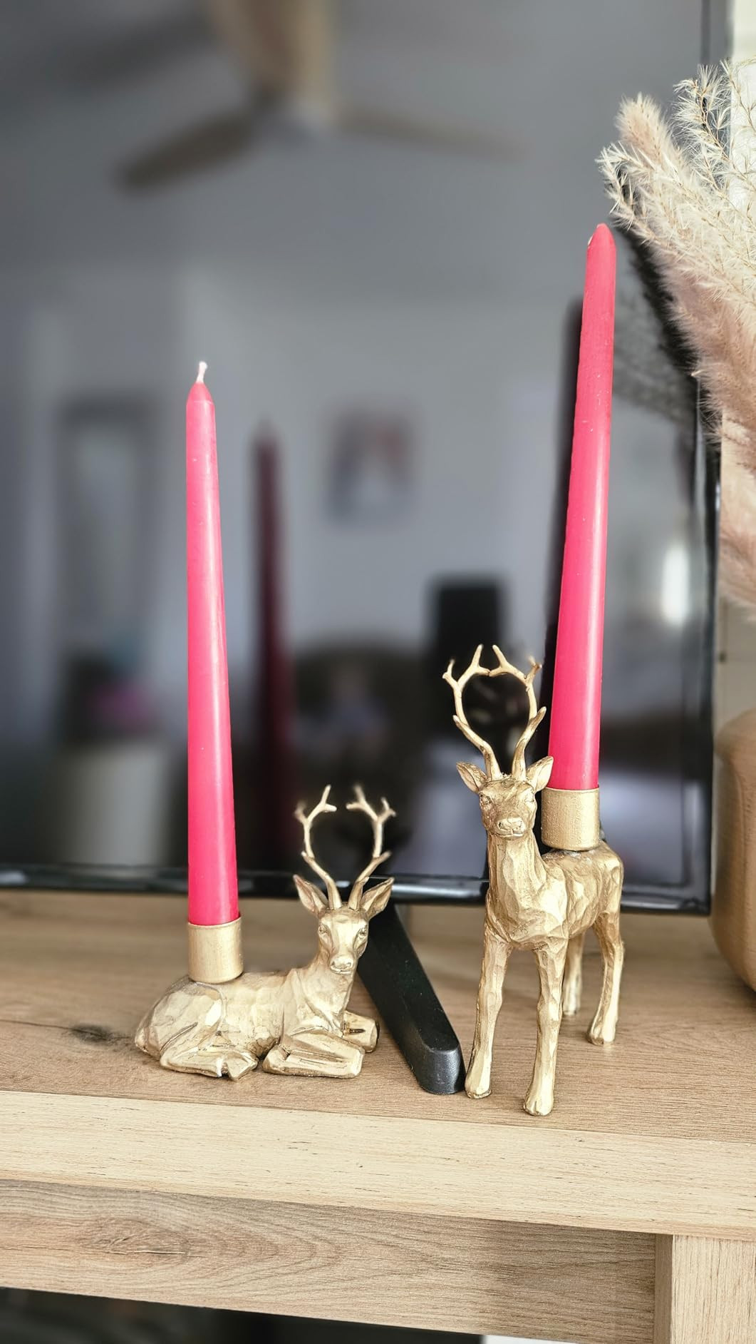 DN DECONATION Reindeer Christmas Decor Candle Holders Set of 2 – Gold Deer Taper Candlestick Ho... | Amazon (US)