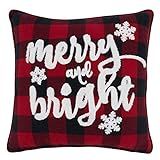 Saro Lifestyle Christmas Collection Buffalo Plaid Merry and Bright Pillow Cover, 16", Red | Amazon (US)