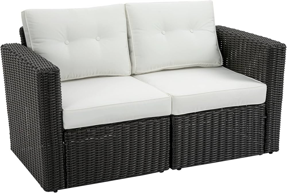 Outsunny 2 Piece Patio Wicker Corner Sofa Set, Outdoor PE Rattan Furniture, with Curved Armrests ... | Amazon (US)