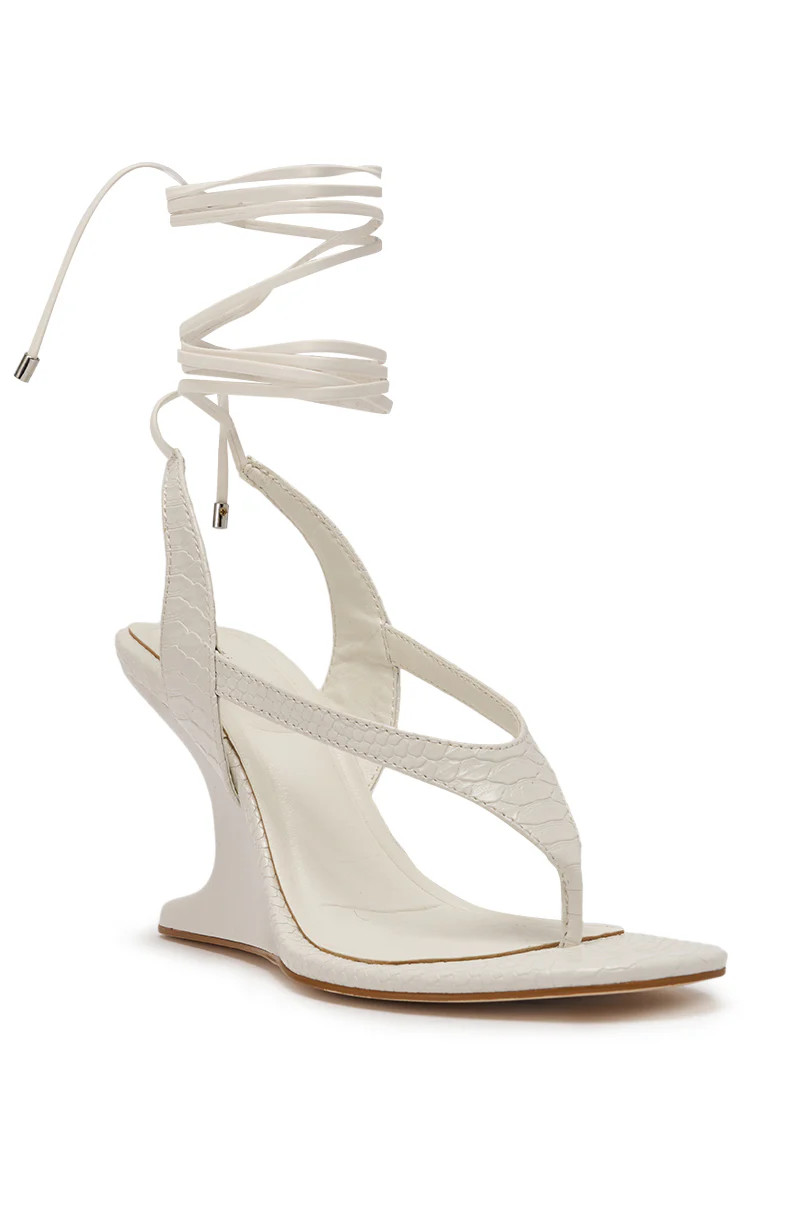AZALEA WANG TAMSIN WHITE CROC NOVELTY WEDGE STRAP SANDAL | AKIRA