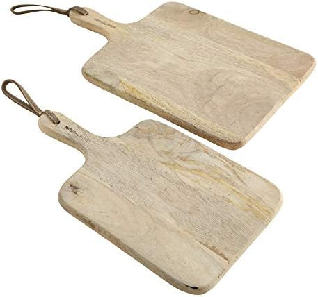 Artisinal Kitchen Natural Wood Cutting Boards, Set of 2, Mango Wood, Stitched Leather Hanging Straps | Amazon (US)