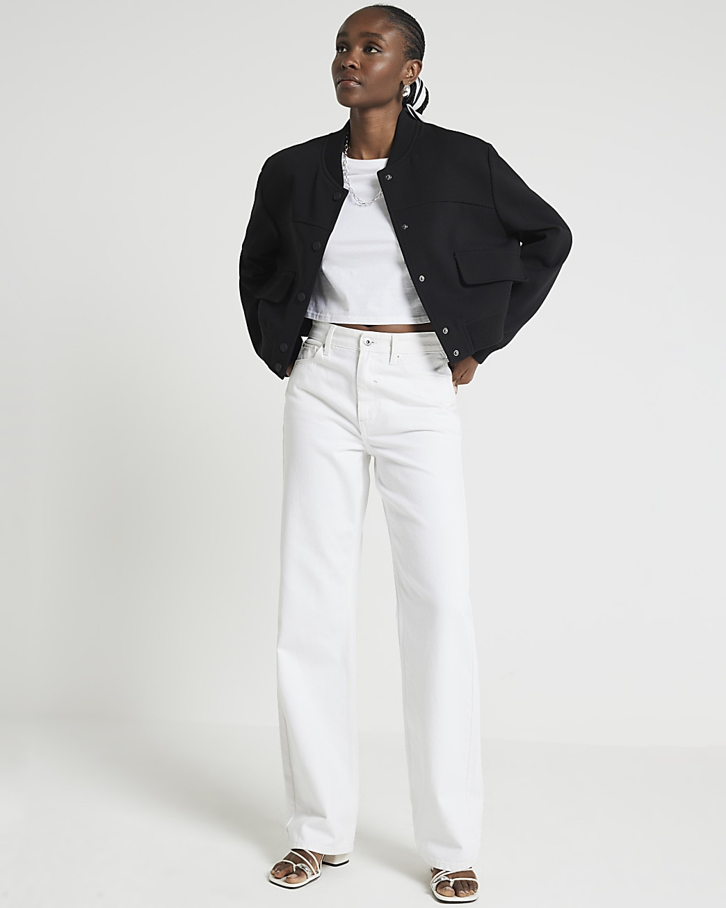 Black tailored crop bomber jacket | River Island (UK & IE)