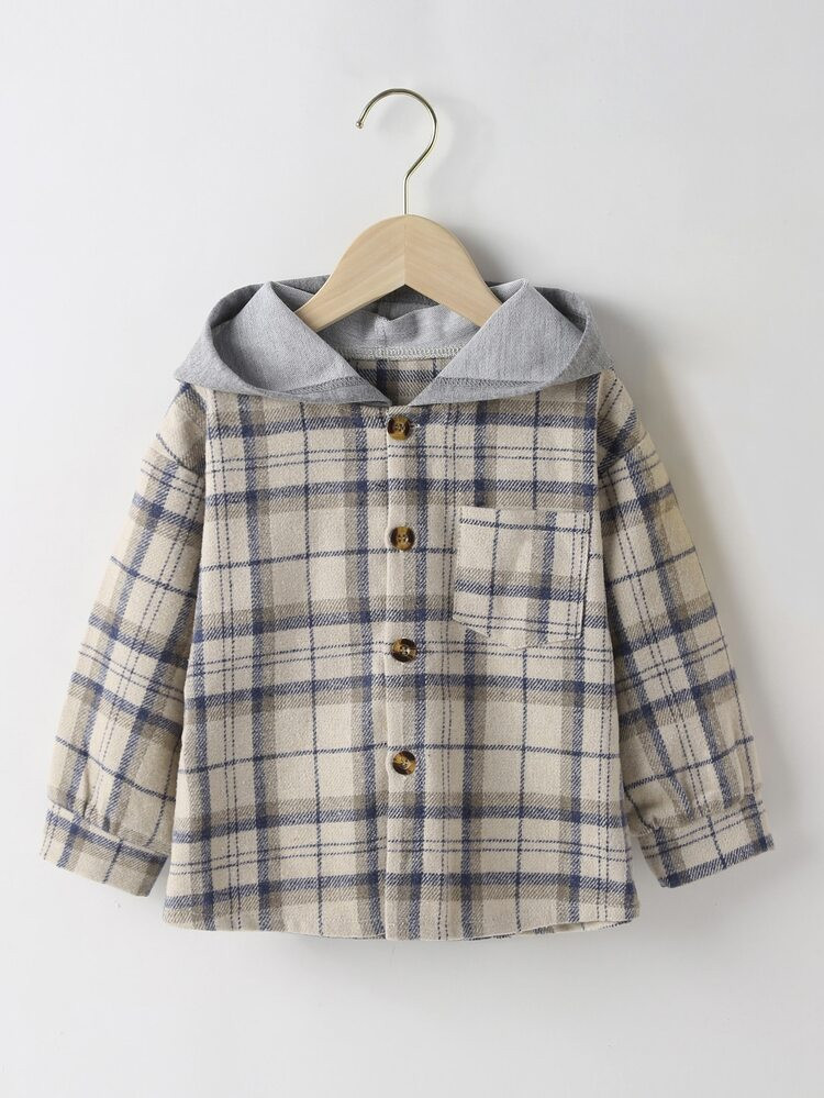 Toddler Boys Plaid Pocket Hooded Coat | SHEIN