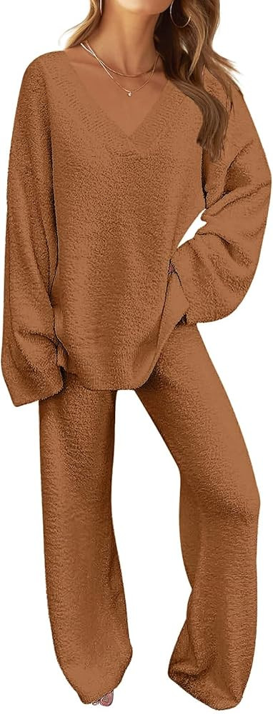 MEROKEETY Women's Lounge Sets 2025 Fall Fashion 2 Piece Outfits Sweater Pajama Set Fuzzy Loungewe... | Amazon (US)