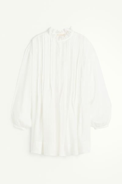Pin-tuck Ramie Dress - White - Ladies | H&M US | H&M (US + CA)