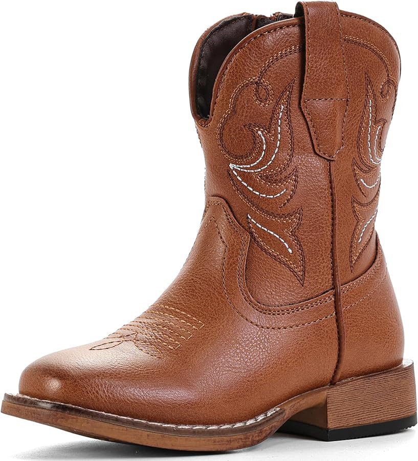 Girls Cowgirl Boots Toddler Boys Cowboy Boots for Kids Western Square Toe Riding Mid Calf Boot | Amazon (US)