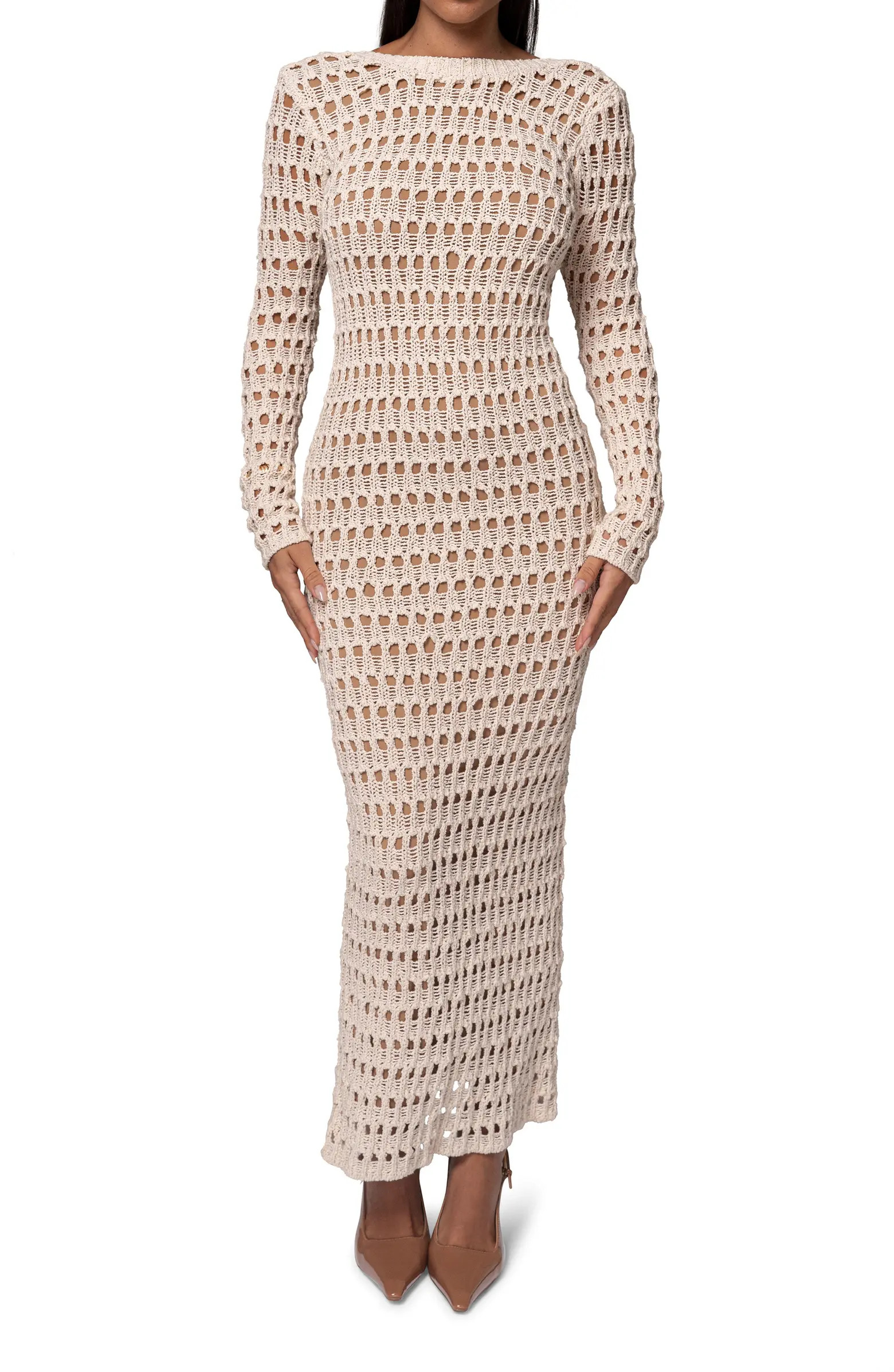 JLUXLABEL Serene Wonders Open Stitch Long Sleeve Dress | Nordstrom | Nordstrom