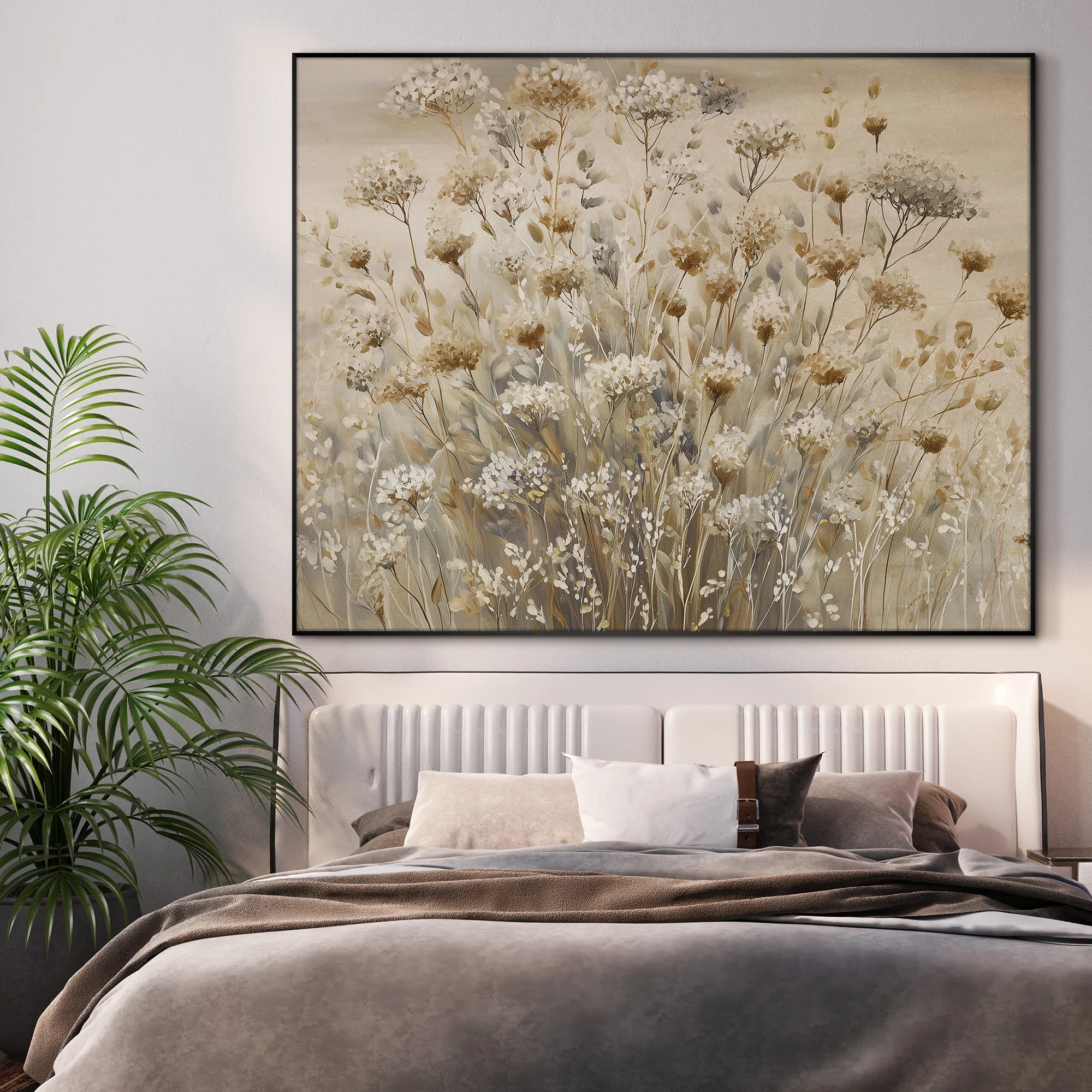 Extra Large Wall Art Fabric Print - Wildflower Meadow in Warm Neutral Tones Artwork Decor for Liv... | Wayfair North America