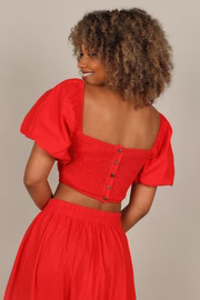 Heidi Puff Sleeve Top - Red | Petal & Pup (US)