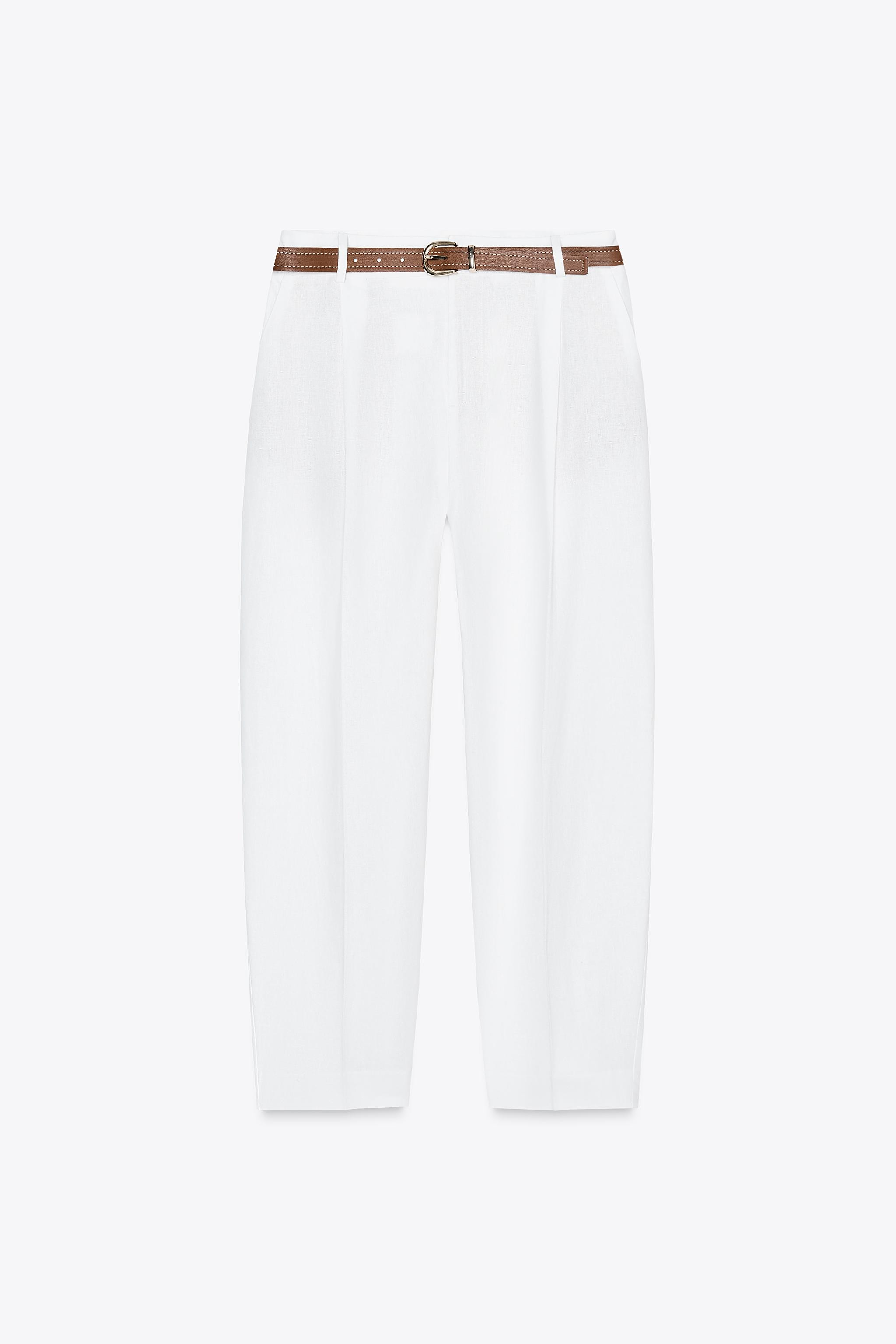 LINEN STRAIGHT LEG PANTS WITH BELT | Zara US
