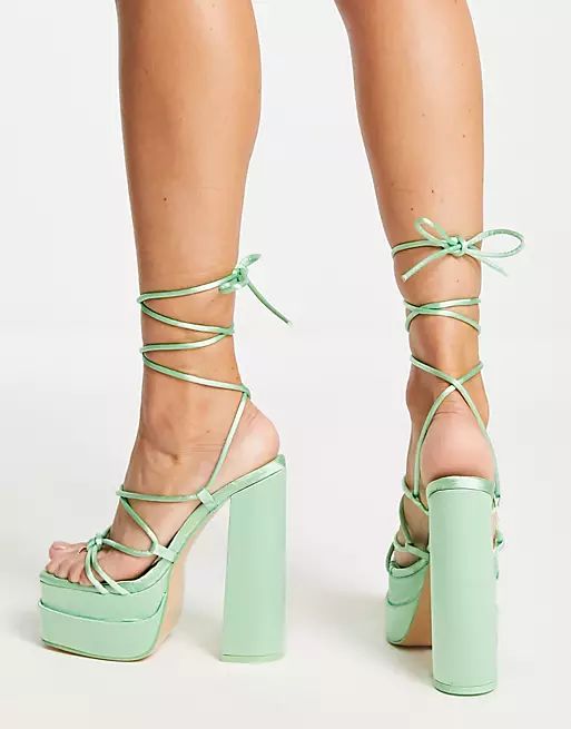 Public Desire Wide Fit Glow Girl platform heel sandals in mint green | ASOS (Global)