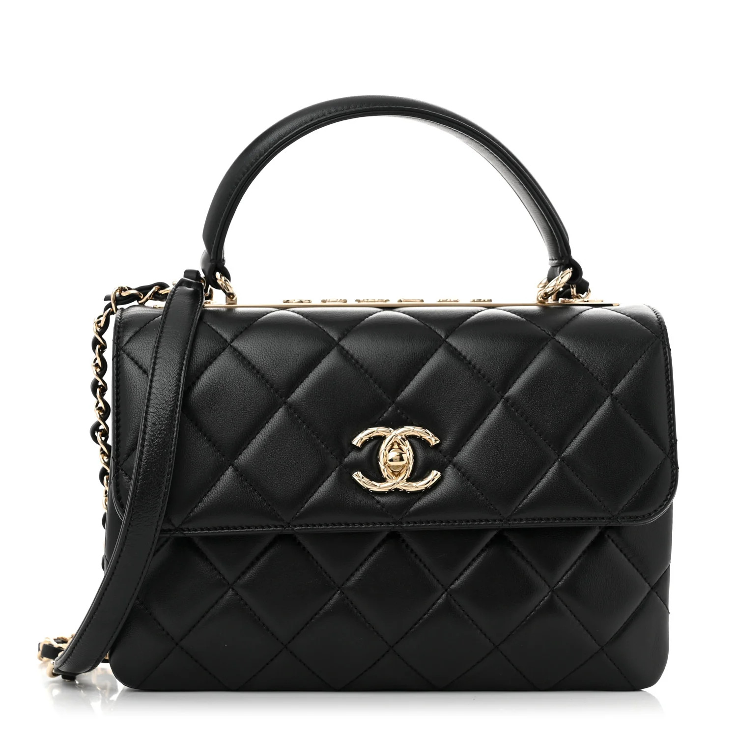 Lambskin Quilted Small Trendy CC Dual Handle Flap Bag Black | FASHIONPHILE (US)